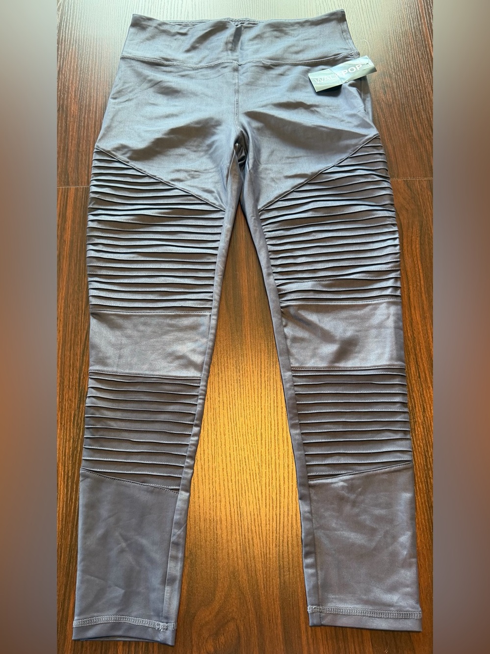 NWT WalkPop Women’s Slate Blue Grey Moto Leggings Ribbed High Rise Size M